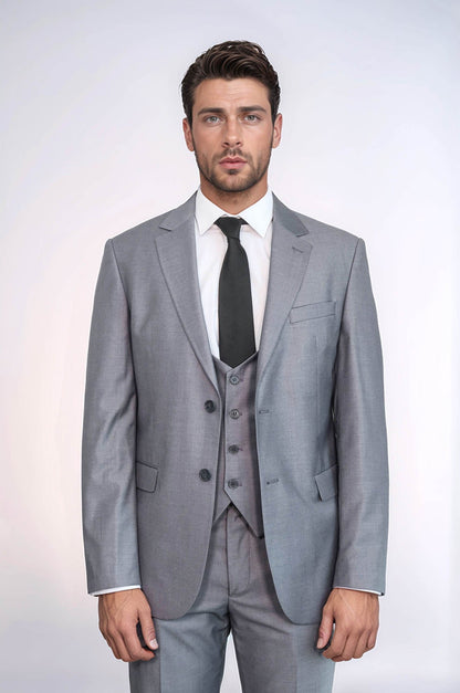 KOALA SYDNEY  Grey Slim Fit Men's Suit with Vest |
