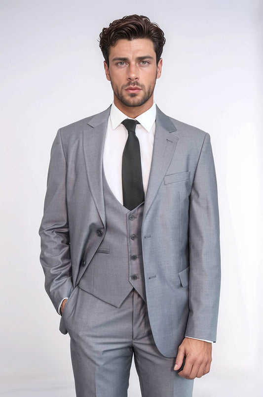 KOALA SYDNEY  Grey Slim Fit Men's Suit with Vest |