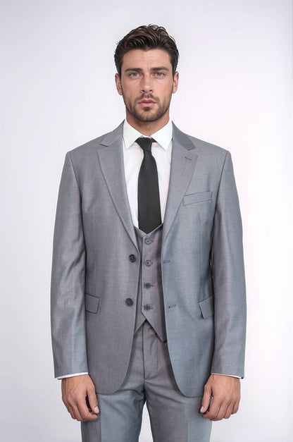 KOALA SYDNEY  Grey Slim Fit Men's Suit with Vest |