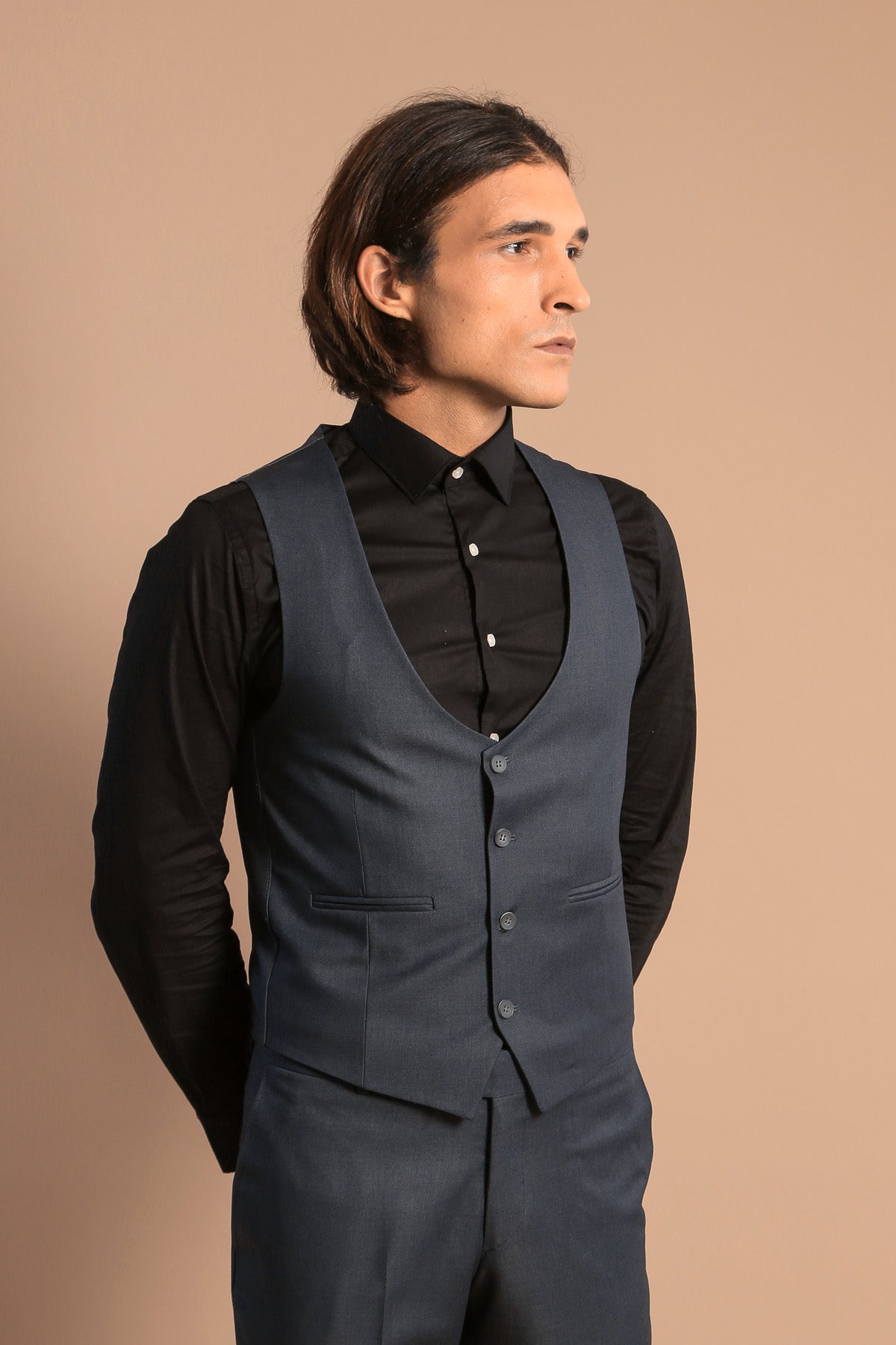 Smoked Slim Fit Men's Suit with Vest |