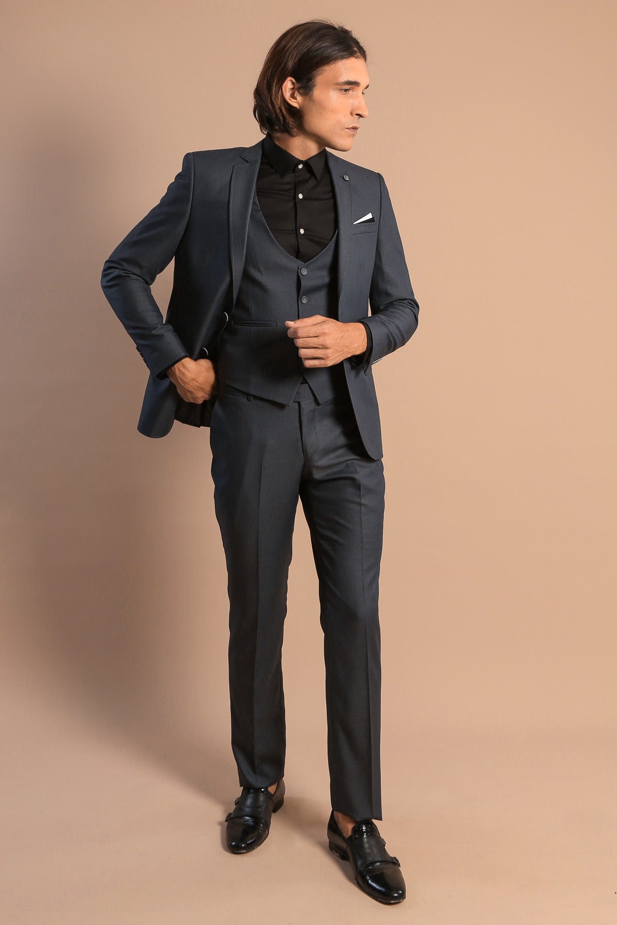 Smoked Slim Fit Men's Suit with Vest |