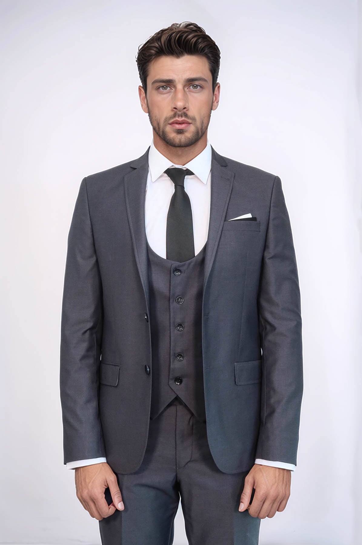 Plain Vested Anthracite Men's Suit
