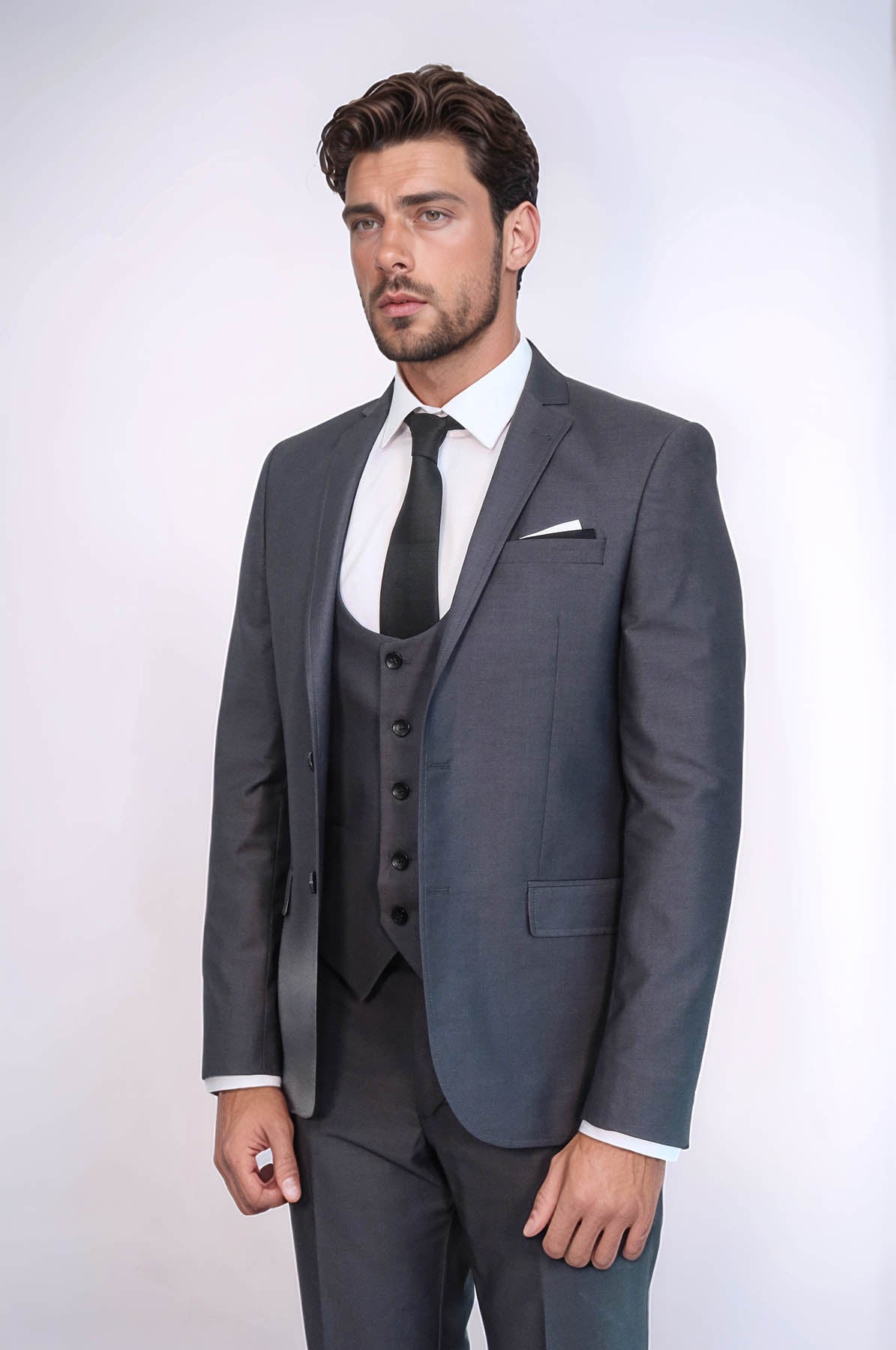 Plain Vested Anthracite Men's Suit