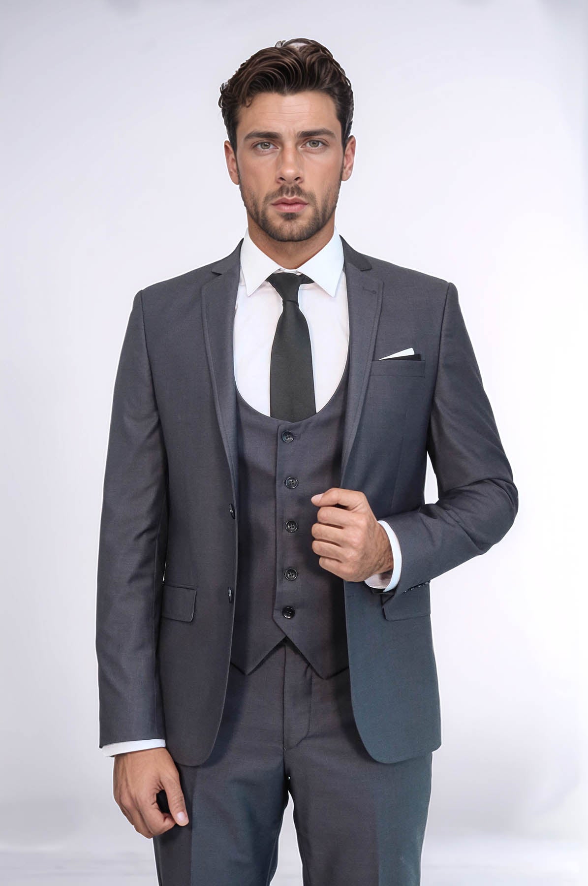 Plain Vested Anthracite Men's Suit