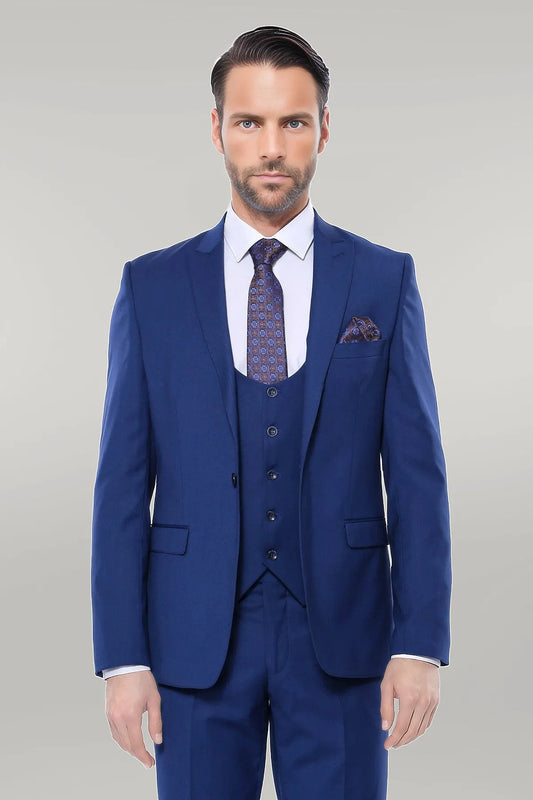 Plain Navy Vested Suit