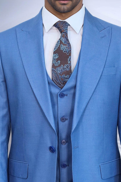 Plain Slim Fit Navy Blue Men Suit