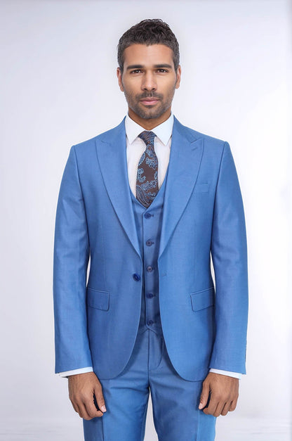 Plain Slim Fit Navy Blue Men Suit
