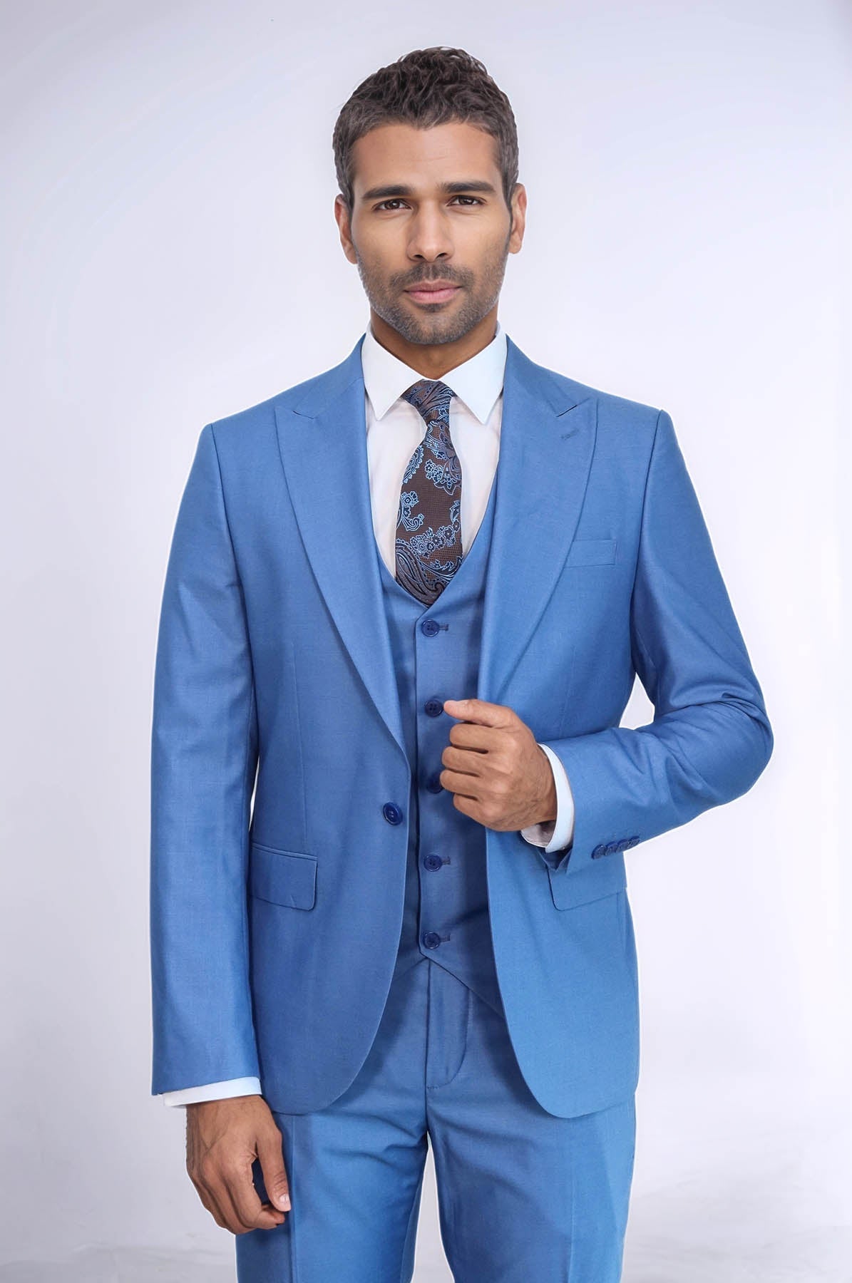 Plain Slim Fit Navy Blue Men Suit