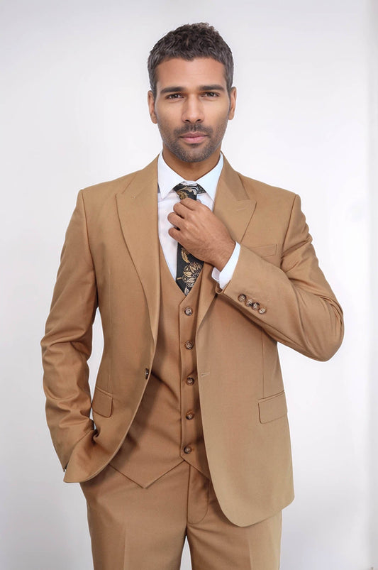 KOALA SYDNEY  Plain Slim Fit Tan Men Suit -