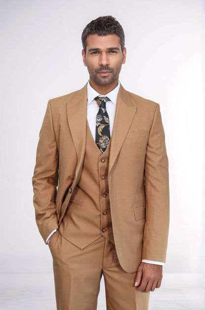 KOALA SYDNEY  Plain Slim Fit Tan Men Suit -