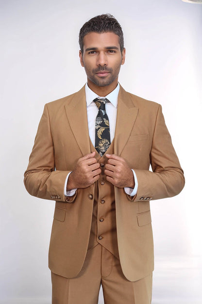 KOALA SYDNEY  Plain Slim Fit Tan Men Suit -