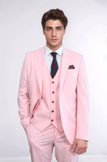 KOALA SYDNEY  Pink Men's Plain Suit with Vest