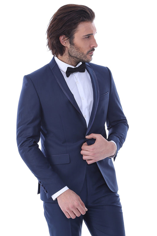 KOALA SYDNEY  2 Piece Tuxedo Collar Piping Navy Blue Suit-