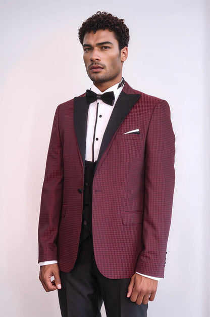 Plaid Patterned Burgundy Tuxedo