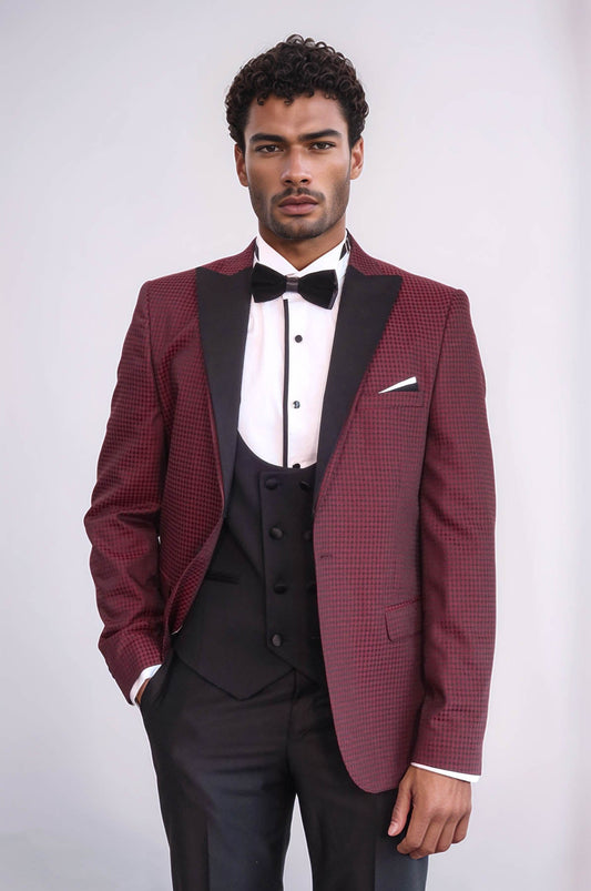 Plaid Patterned Burgundy Tuxedo