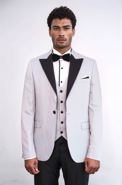 Patterned Removable Lapel Grey Tuxedo