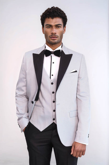 Patterned Removable Lapel Grey Tuxedo
