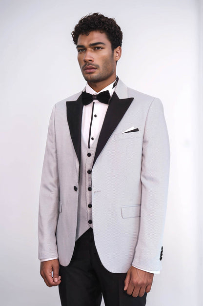 Patterned Removable Lapel Grey Tuxedo
