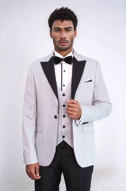 Patterned Removable Lapel Grey Tuxedo