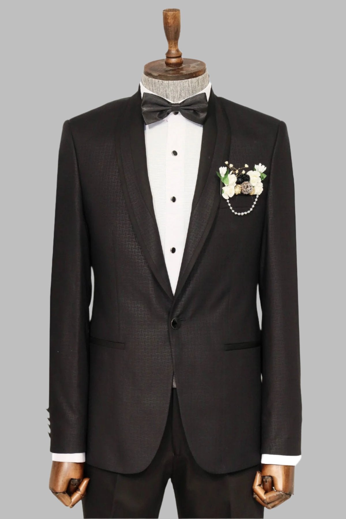 KOALA SYDNEY  Shawl Lapel Patterned Black Men Wedding Suit |
