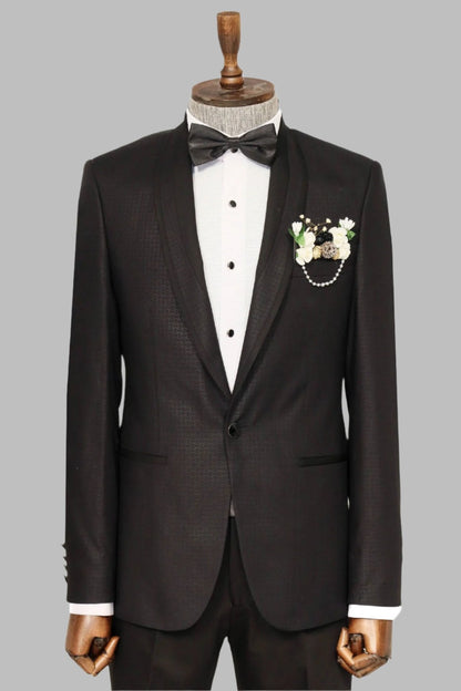 KOALA SYDNEY  Shawl Lapel Patterned Black Men Wedding Suit |