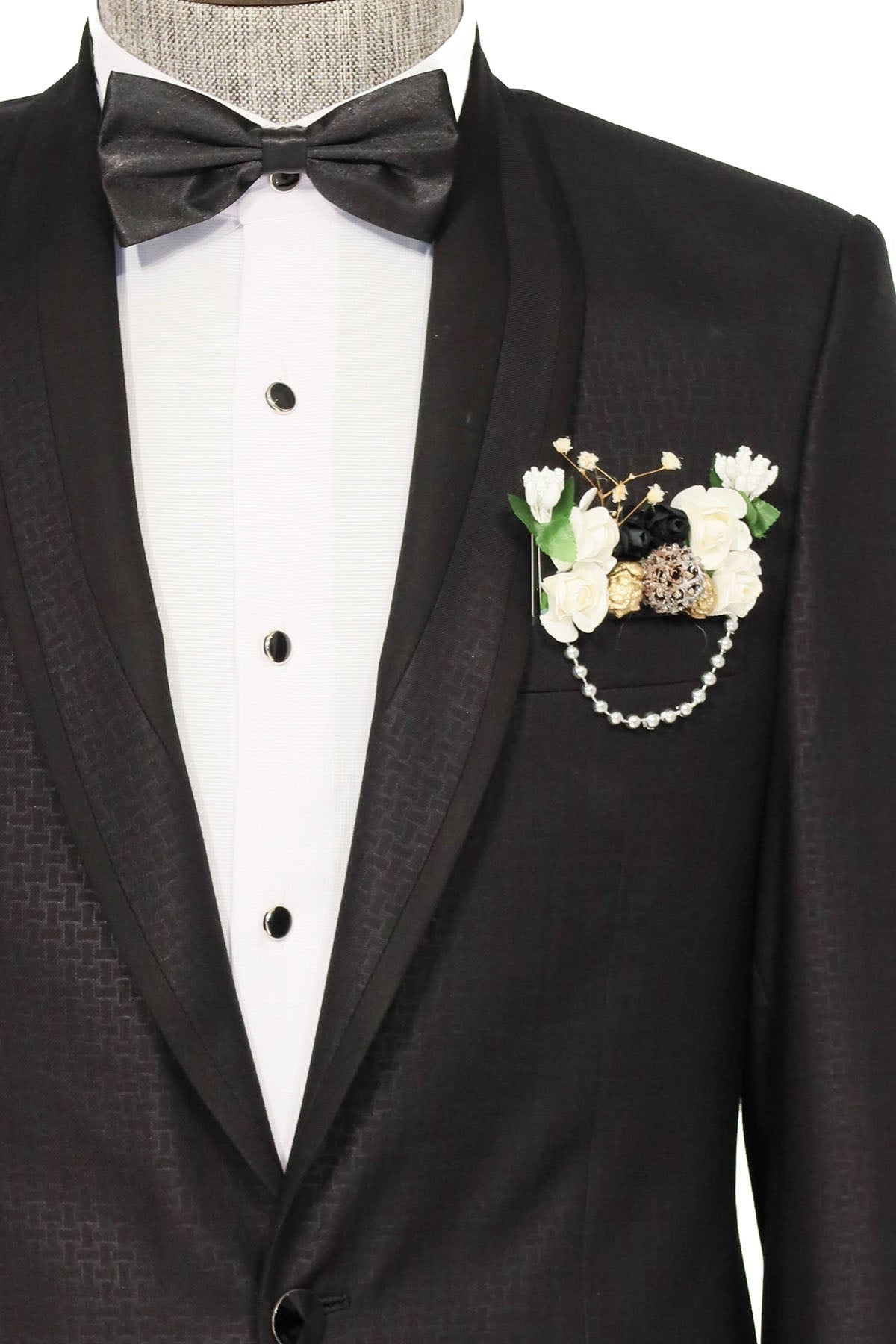 KOALA SYDNEY  Shawl Lapel Patterned Black Men Wedding Suit |