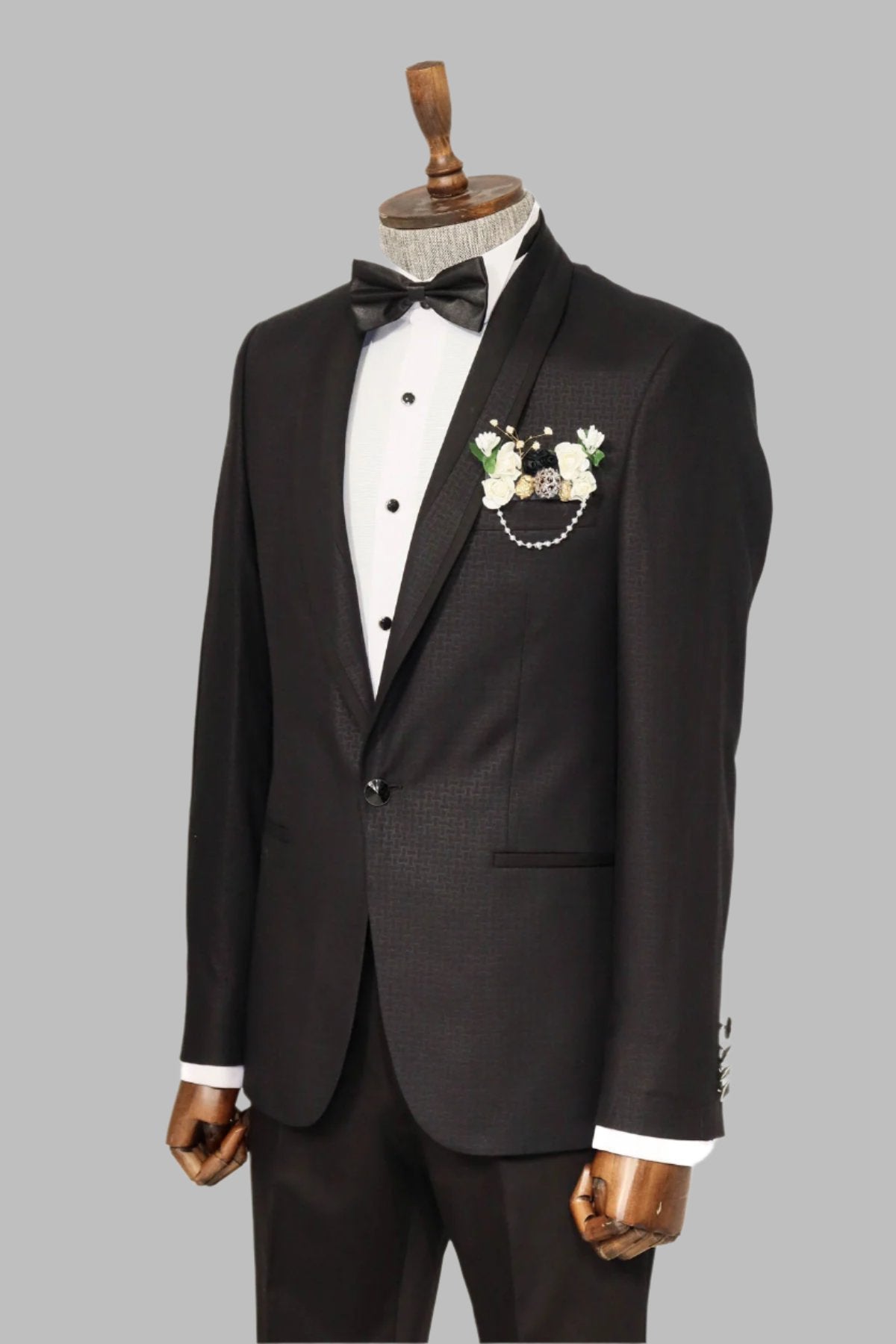 KOALA SYDNEY  Shawl Lapel Patterned Black Men Wedding Suit |