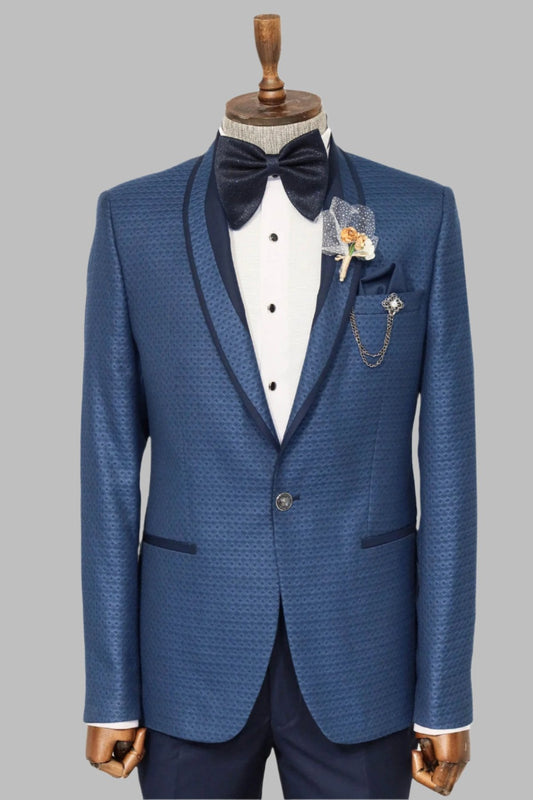 KOALA SYDNEY  Blue Patterned Tuxedo Suit |