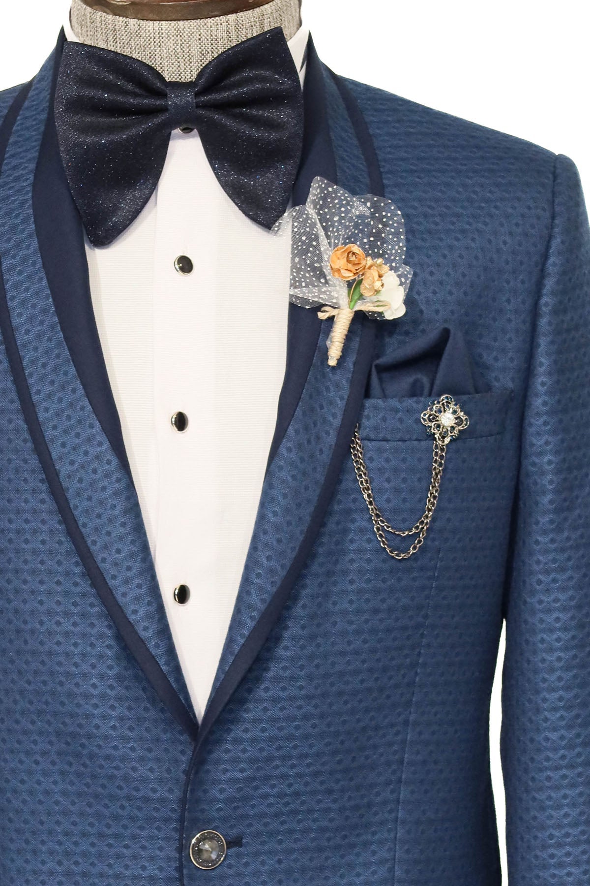 KOALA SYDNEY  Blue Patterned Tuxedo Suit |