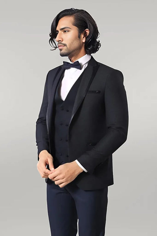 KOALA SYDNEY  Dot Patterned Vested Dark Blue Wedding Suit | Wessi