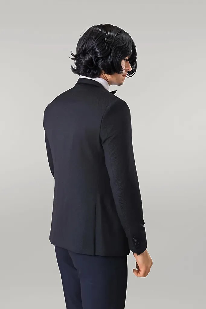 Dot Patterned Vested Dark Blue Wedding Suit - Wessi