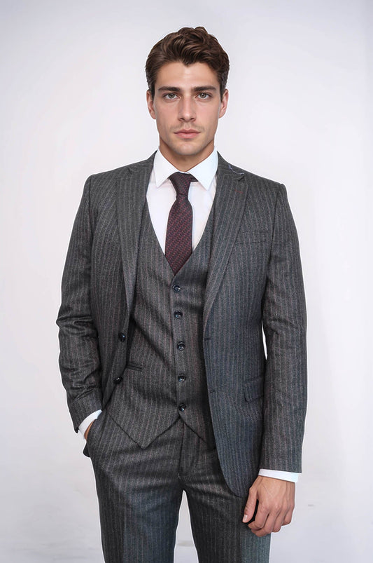 KOALA SYDNEY  Striped Black Vested Suit -
