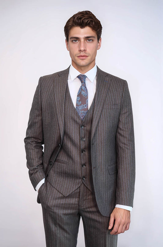 KOALA SYDNEY  Striped Brown Vested Suit |