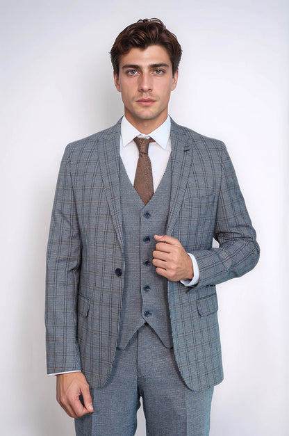 Plaid Navy Slim-Fit Vested Suit