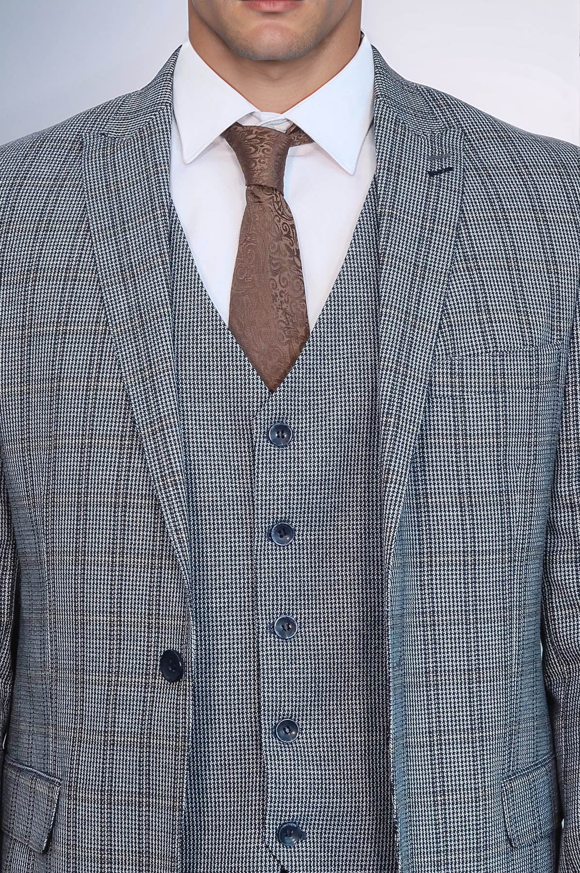 Plaid Navy Slim-Fit Vested Suit