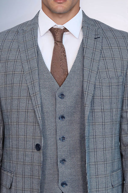Plaid Navy Slim-Fit Vested Suit