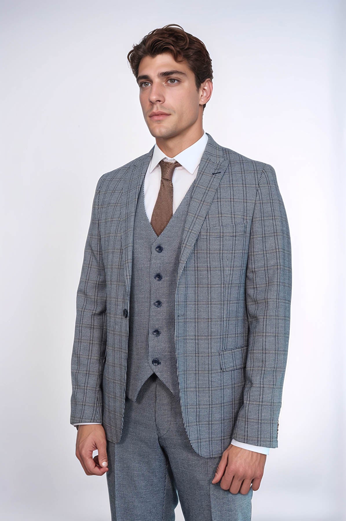Plaid Navy Slim-Fit Vested Suit