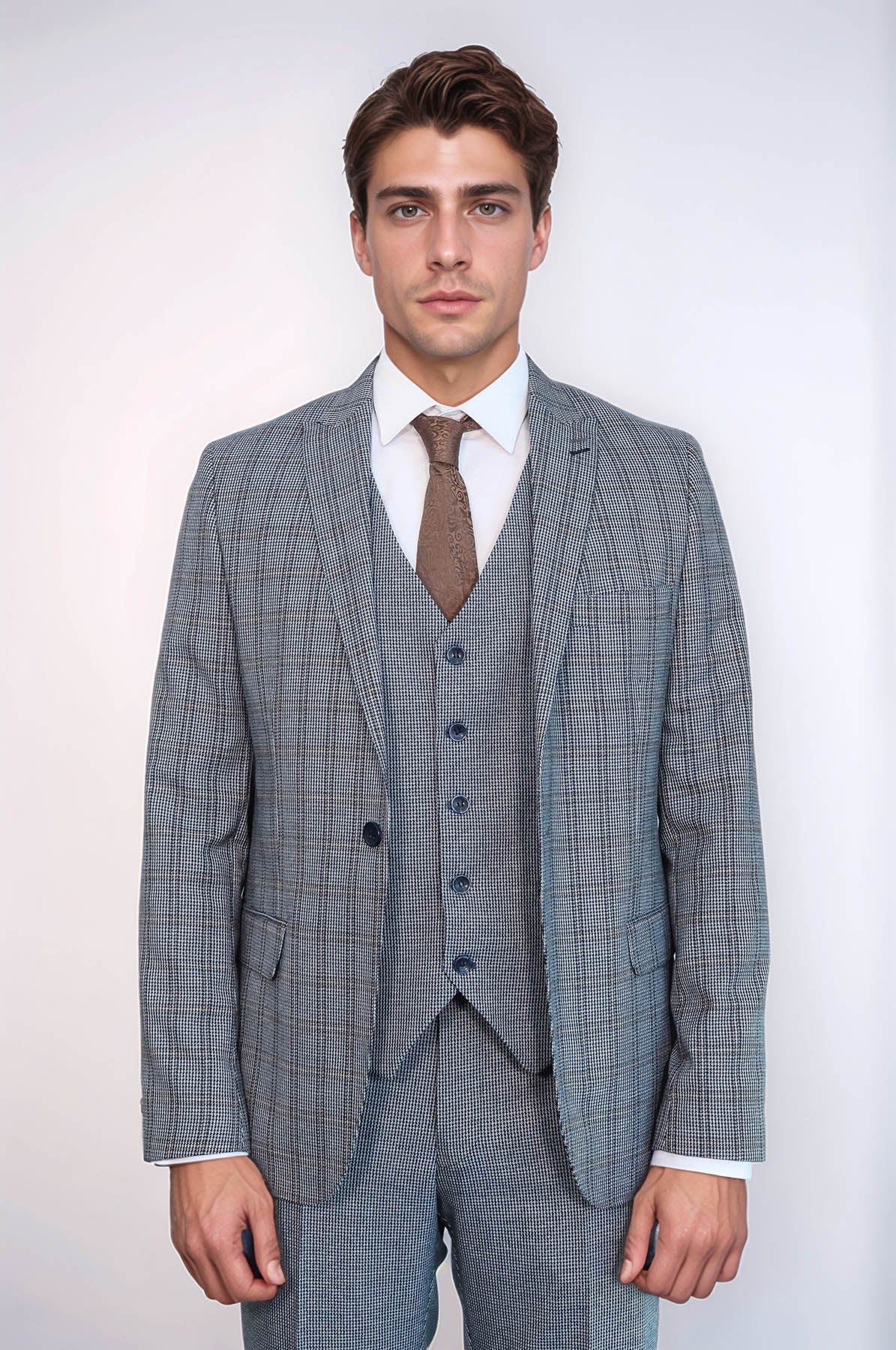 Plaid Navy Slim-Fit Vested Suit