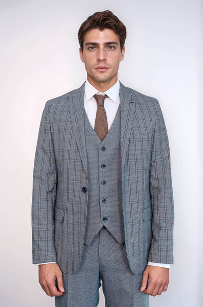 Plaid Navy Slim-Fit Vested Suit