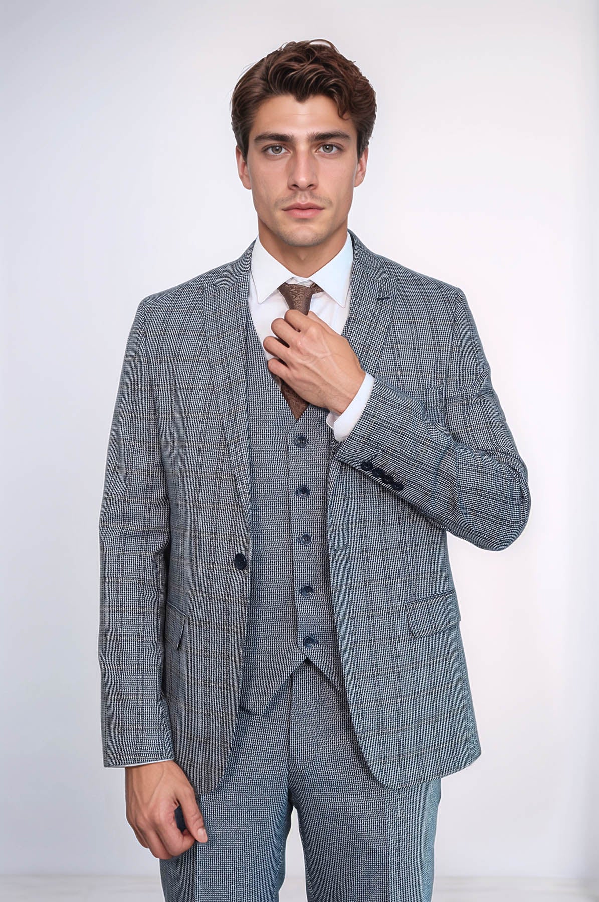 Plaid Navy Slim-Fit Vested Suit