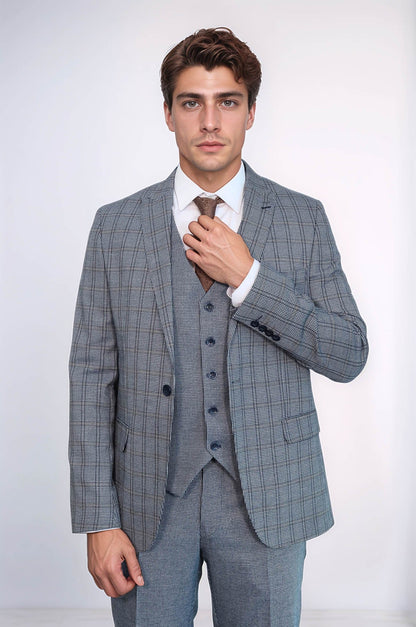 Plaid Navy Slim-Fit Vested Suit