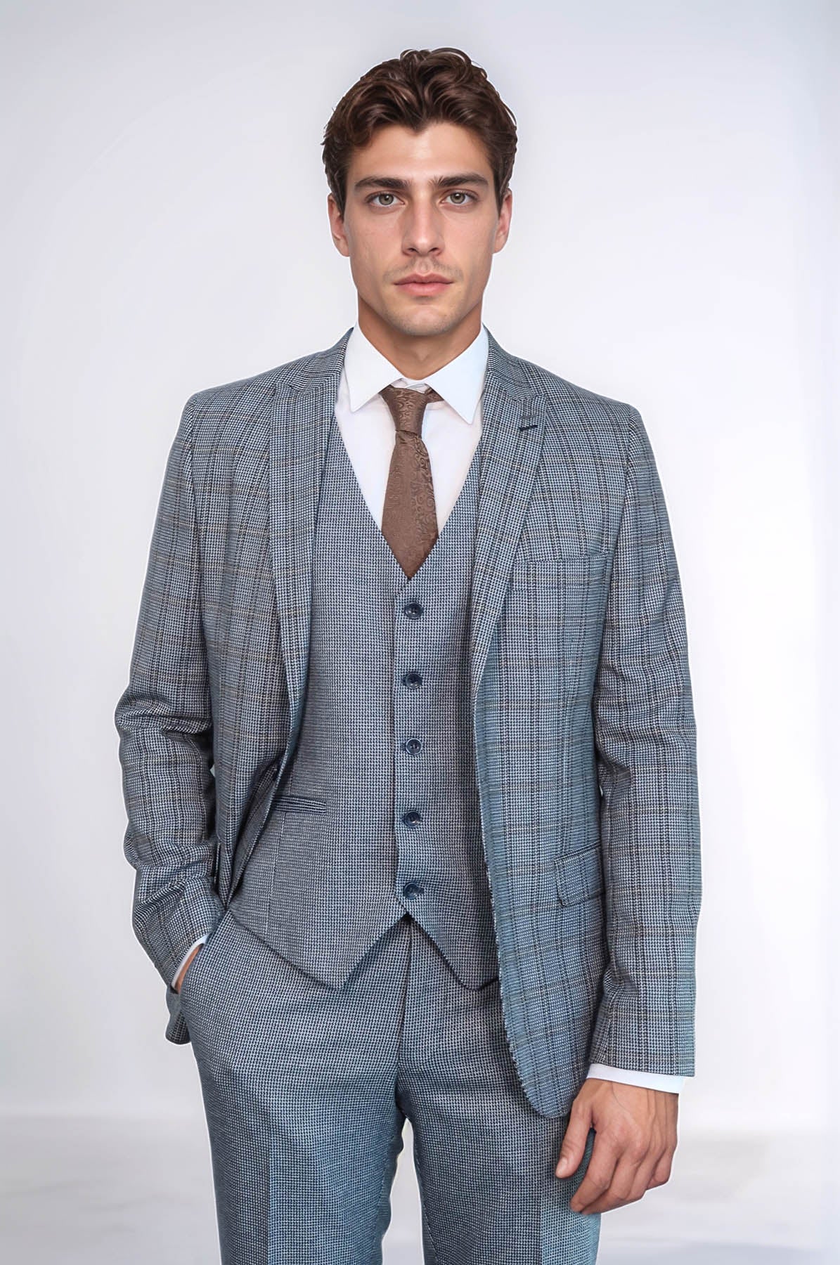 Plaid Navy Slim-Fit Vested Suit