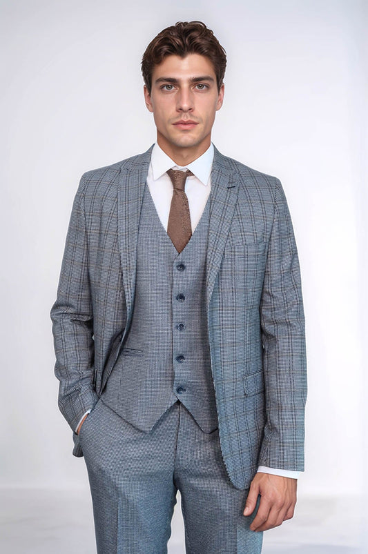 Plaid Navy Slim-Fit Vested Suit