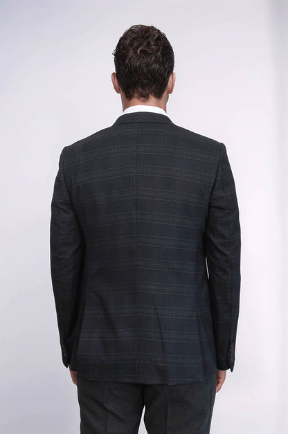 KOALA SYDNEY  Plaid 3 Piece Black Suit |