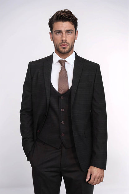 Brown Plaid Men's Winter 3 Piece Suit - Wessi