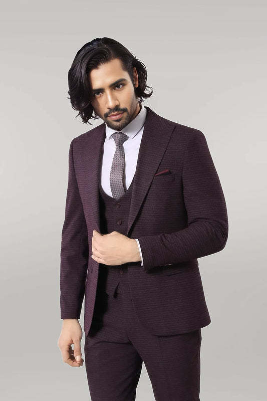 Patterned Burgundy Suit -