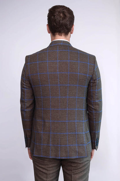 Brown Blue Checked Suit