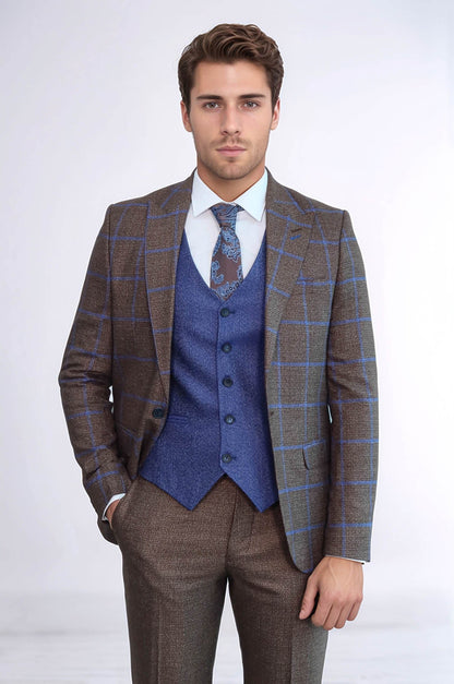 Brown Blue Checked Suit