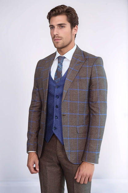 Brown Blue Checked Suit