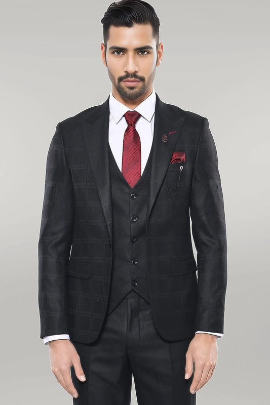 KOALA SYDNEY  Checked Vested Black Suit |